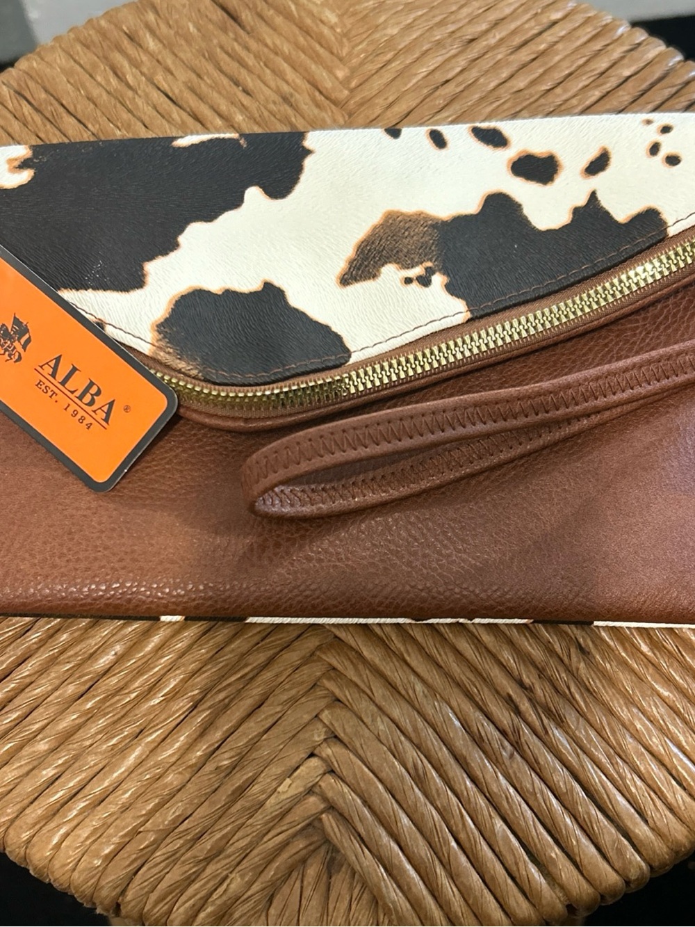 ALBA Brown Leather Clutch with Cowhide Flap